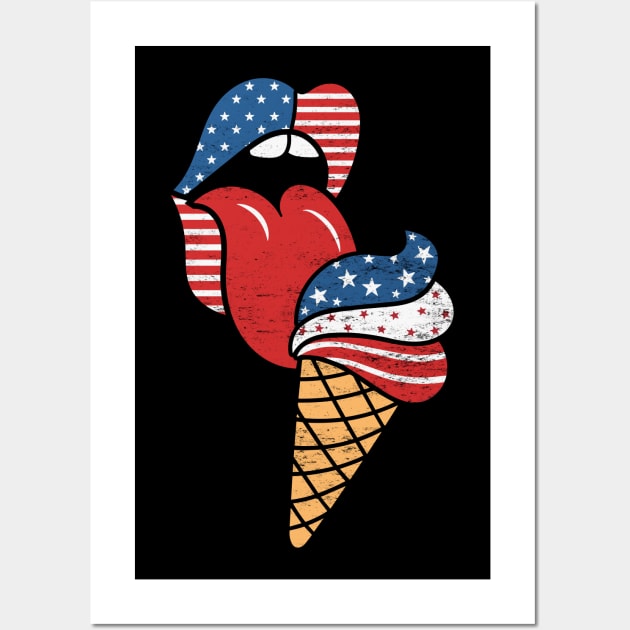 Patriotic American Flag Lips and Summer Stars & Stripes Ice Cream Wall Art by TwistedCharm